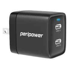 peripower 氮化鎵 40W 雙USB-C PD快速充電器, 黑色, 1個