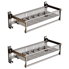 FAmILyLIFE 生活 航太鋁免打孔折疊網籃浴巾收納架 50cm 免釘膠款 A-255-G 50 x 26 x 14.3cm 880g, 神秘灰, 2個