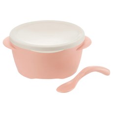 Richell 利其爾 雙層可拆式不鏽鋼碗 附蓋+湯匙, 雙重結構隔熱設計, 不鏽鋼材質不易生鏽, 湯匙前端不落地設計, 粉色, 內層510ml 外層500ml, 1組