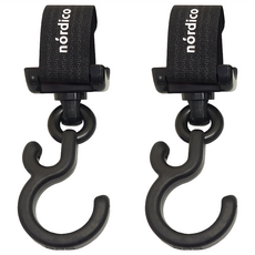 nordico 高級嬰兒車掛鉤 嬰兒車/汽車座椅適用 360度旋轉, 黑色, 2個