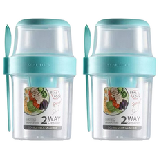 大容量便攜雙層沙拉杯 綠色 2個, 小(310 + 560ml)