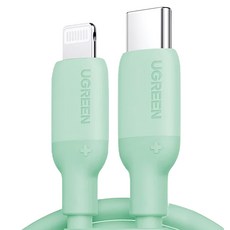 UGREEN 綠聯 USB-C-Lightning 蘋果官方認證MFi快充線 液態矽膠版, 1m, 綠色, 1條