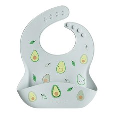 Loulou LOLLIPOP 寬口袋立體矽膠圍兜, 可愛設計圖騰, 防水材質, 四段式扣環, 美味酪梨, 1件