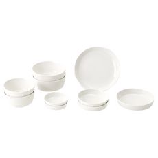 ERATO Cream Mono 雙人家庭餐具12件組, 飯碗2入+湯碗2入 + 盤子3.5吋2入 + 盤子4.5吋2入 + 盤子5.5吋1入 + 深款盤子1入 + 筷架2入, 白色, 1組