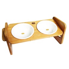 YSS Dog&Cat 職人木匠原木瓷碗 可調式 雙碗 平面 Set, 5AAZ2Z, 1組