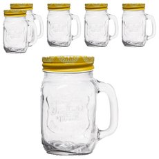 FOREVER 把手玻璃馬克杯/梅森杯 附蓋 6.5 x 13cm, 450ml, 6個
