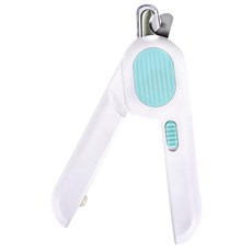 OUTSY 安全省力LED寵物指甲剪, 不鏽鋼材質, 半月切口, 內建LED燈, 隱藏銼刀, 防飛濺設計, 可更換電池, 貓/小型犬適用, 藍白, 1個