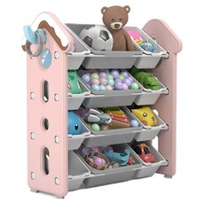 lilikoko 哩哩摳摳 玩具收納櫃 房子12盒 附止滑墊, 1組, 粉色