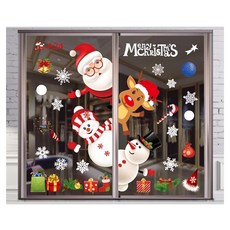 摩達客 無痕窗貼玻璃貼優惠組合 聖誕節 PVC塑料 2入組, 耶誕彩色7號探頭聖誕老人雪人麋鹿, 75 x 35cm