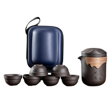 紫砂茶具旅行組, 陶瓷材質, 輕巧攜帶, 茶壺1個 + 杯子6個 + 旅行收納包1個, 1組, 天道酬勤