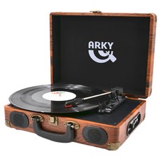 ARKY 經典木紋復古手提箱黑膠唱機, 內建立體聲喇叭, 支援多種黑膠唱片和轉速, 具備RCA輸出功能, AKLP-888, 懷舊棕款