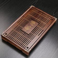 特選竹木PP 抽屜茶盤，43*28*5.5cm, 棕色 魚, 1個