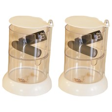 沐慕家居 360旋轉分層收納盒 直徑5.5 x 寬8.5cm 兩層全高13cm PET材質, 透明, 2個