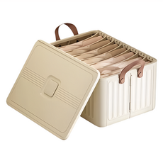 SHCJ 生活采家 可折疊衣物整理堆疊收納籃 大容量 收納不佔空間 提把設計, 大號7格有蓋, 奶油白, 1個