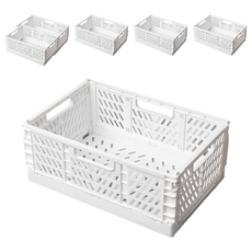 網格折疊收納籃 PP材質 白色 可堆疊設計, 大號(43 x 29 x 16.7cm), 6個