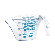 Trudeau 可微波堆疊PP塑料量杯 3件組，含刻度，洗碗機安全, 60ml, 藍色, 1組