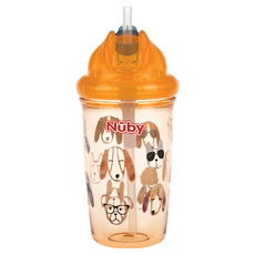 Nuby 晶透學飲杯 細吸管, 橘色, 300ml, 1個