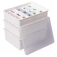 ezliving 塑膠 內衣收納盒 象牙白 半透明蓋 1格 1入 + 10格 1入 + 15格 1入 套組, 1組, 象牙白 + 半透明蓋