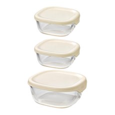 HARIO 好璃奧 方形白色玻璃保鮮盒3件組, 3個容器及相配的蓋子, 1組