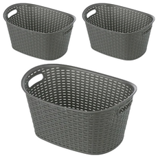 KEYWAY 聯府 南洋藤藝置物籃 KGB609-2 9L, 灰色, 3個