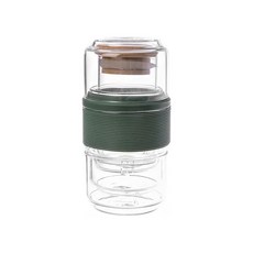 AWANA 隨身旅行茶杯組, 耐熱玻璃、矽膠、竹蓋, 1組, 綠色