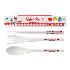 Sanrio 三麗鷗 Hello Kitty 凱蒂貓 隨行餐具組 Set, 氣球, 湯匙 + 筷子 + 叉子 + 收納盒, 1組