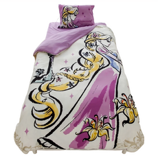 Rapunzel 樂佩 迪士尼公主單人床包組 100%滌綸 薄被套150x210cm 薄枕頭套43x63cm 薄床罩, 被套 + 床墊套 + 枕套組, 長髮公主, 200 x 100 x 25cm