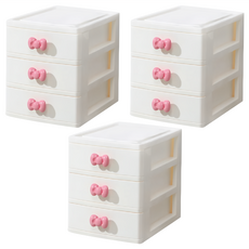 蝴蝶結抽屜收納盒 防塵收納, 白色, 3層