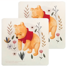 收納王妃 迪士尼維尼花草風 軟式珪藻土杯墊, 維尼花草風 白色 + 橘色 + 紅色, 2個