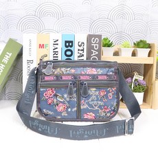 Minigirl 花朵雙口袋斜背包, 深藍色