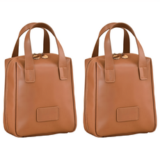 貝殼手提化妝包, PU皮革, 防水面料, 超大容量, 內袋設計, 16 x 6 x 21cm, 咖啡棕色