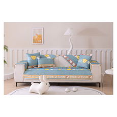 冰絲愛心萌熊雙人坐墊 全棉材質, 150 x 70cm, 藍色