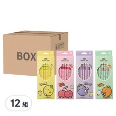 PINKFOOT 蔬果圖案B鉛筆8入組，17.5cm, 綠色 + 粉色 + 黃色 + 紫色, 96支