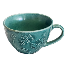 美濃燒 佐和陶瓷 綠花飛蝶舞 拿鐵杯-日本製 260mL, 1個