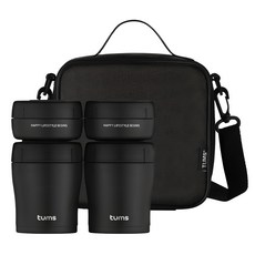 TUMS 不鏽鋼保溫便當盒組，4入/900ml, 黑色, 1組