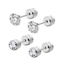 耀眼美人 醫療鋼不銹鋼耳環 Set 4個 閃耀靜謐黑雙鋯石, 銀色, 不鏽鋼 銀色