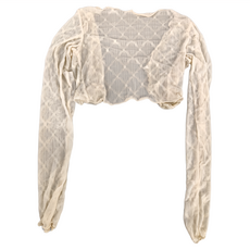 女款透膚格子單釦長袖罩衫 - 杏色