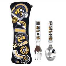 Minions 小小兵 不鏽鋼餐具組, 湯匙 + 叉子 + 收納袋, 黑色, 1組