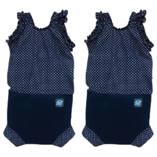 Splash About Happy Nappy Costume 小可愛連身版尿布褲 藏青色帶白色圓點 適合0-4個月嬰兒, S號( 3~6kg ), 2件