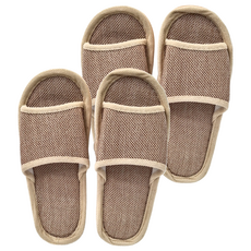 女款 亞麻室內拖鞋, 淺咖啡 素色, 2雙