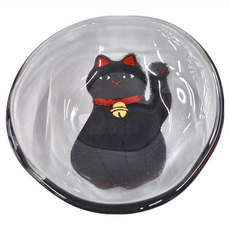 ADERIA 招財貓 玻璃醬料碟 9 x 1.8cm, 黑貓, 1個