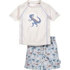 Playshoes 兒童抗UV防曬短袖兩件組泳裝配海灘褲-恐龍，舒適親膚，可愛造型, 98/104, 1入