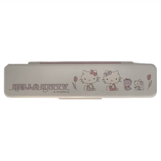 Skater 日本境內版 日本製 Kitty線條凱蒂貓 環保筷子 + 湯匙組 抗菌加工Ag+, 粉色, 筷子18cm + 湯匙18cm + 盒子18.8cm, 1組