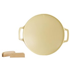 LENANSE 韓國IH不沾煎烤盤 含提袋 + 木頭隔熱套 奶油黃, 29cm, 1組