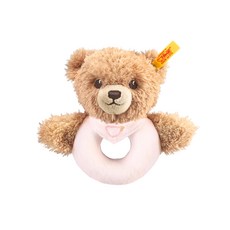 Steiff 金耳釦泰迪熊 嬰幼兒手搖鈴 Sleep Well Bear Grip Toy pink 柔軟材質 聲響溫和, Sleep Well Bear Grip Toy pink 小熊, 1個