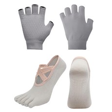 PORA BELLA 瑜珈手套普拉提襪運動健身套組 YS003, 全指灰色, 均碼, 1組