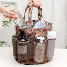 小綠豆居家百貨 時尚分隔大容量沙灘袋 6格收納網袋, 26.5 × 32cm, 低調棕葉