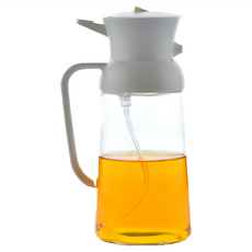 SUNORO 家用按壓噴倒兩用油壺/玻璃噴油瓶/氣炸鍋調味瓶/油醋瓶 米白色 550ml, 1個