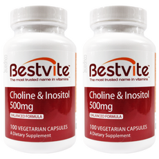 Bestvite 膽鹼+肌醇膠囊 500mg 素食膠囊 美國原廠原裝進口, 100顆, 2罐