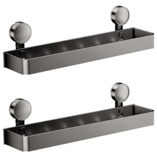 吸盤式帶勾帶桿置物架 60cm 2個 槍灰色, 浴室收納好幫手